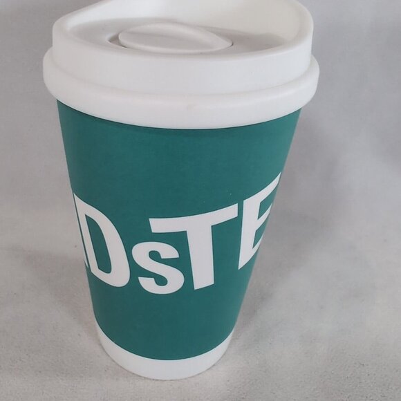 David's Tea Travel Mug Tumbler Lid Coffee Cup Teal Blue White Ceramic Logo Icon - Picture 4 of 10